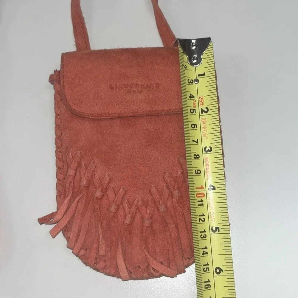Liebeskind salmon colored mini leather Crossbody Bag with Fringe 3 pockets